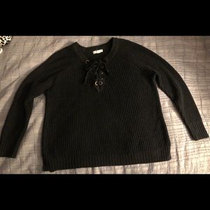 Lace-Up Black Ribbed Top womens sz L L/S stylish classic by it’s our time NEW